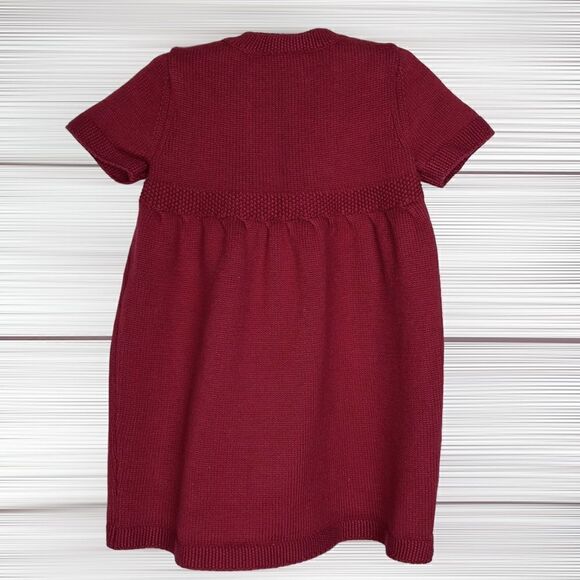Hanna Andersson Short Sleeve Fair Isle Knit Sweater Burgundy Cotton Wool Dress 2 - Picture 6 of 12